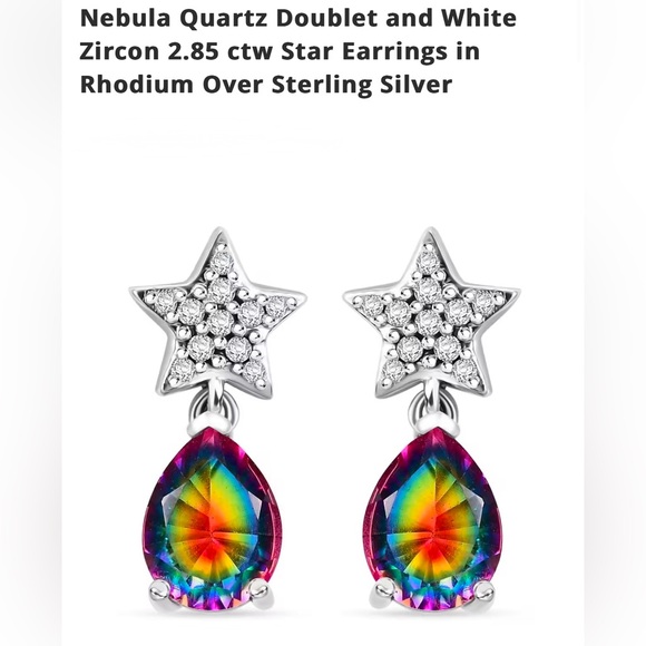 Quartz Doublet & White Zircon 2.85 ctw Star Earrings. Brand New in Box!